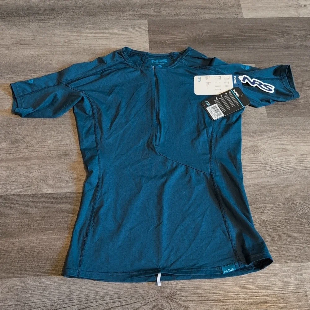 NRS Women's H2Core Rashguard Short Sleeve Shirt Large Poseidon Dark Blue‎ NEW